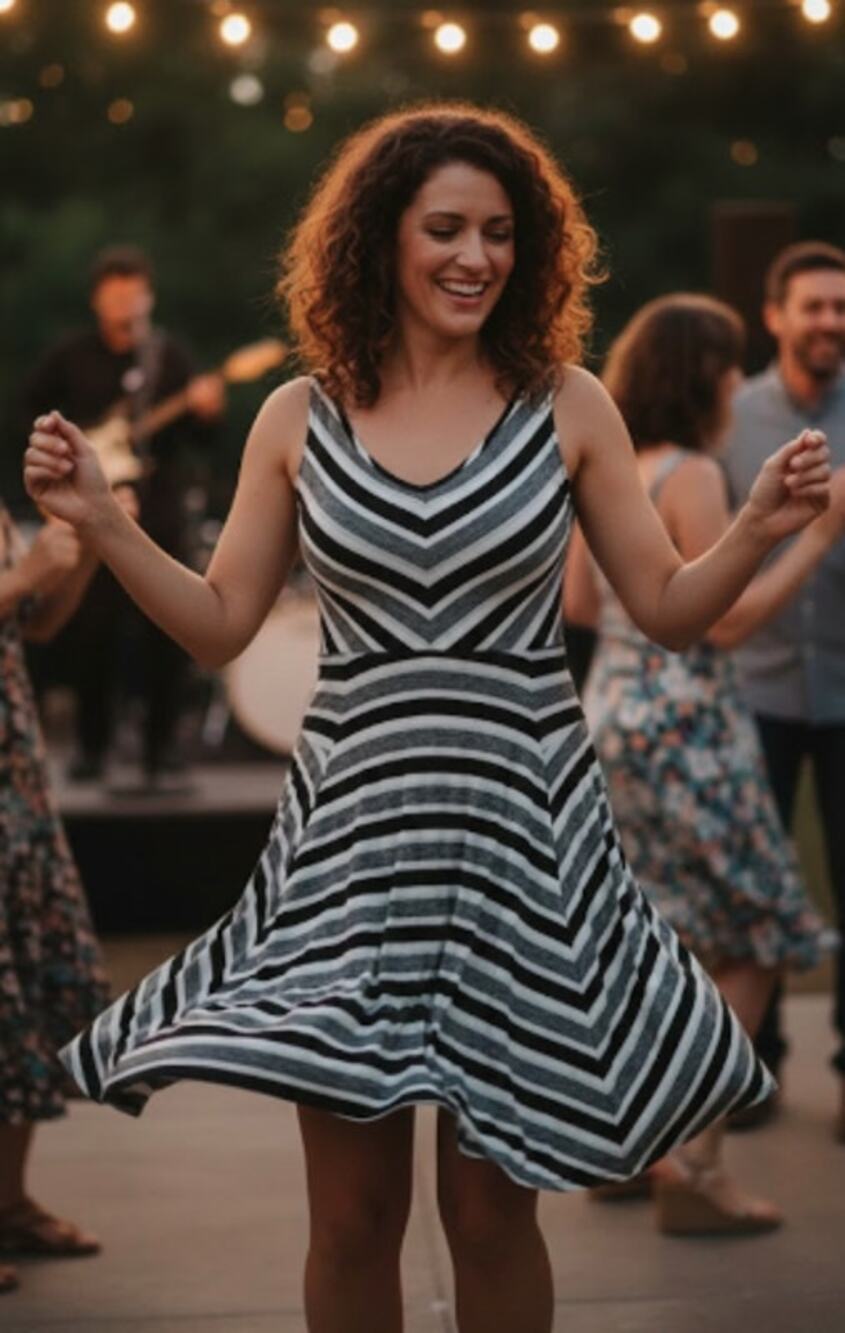 PerSeption Concept Black & White Chevron V-Neck Dress Size M EUC